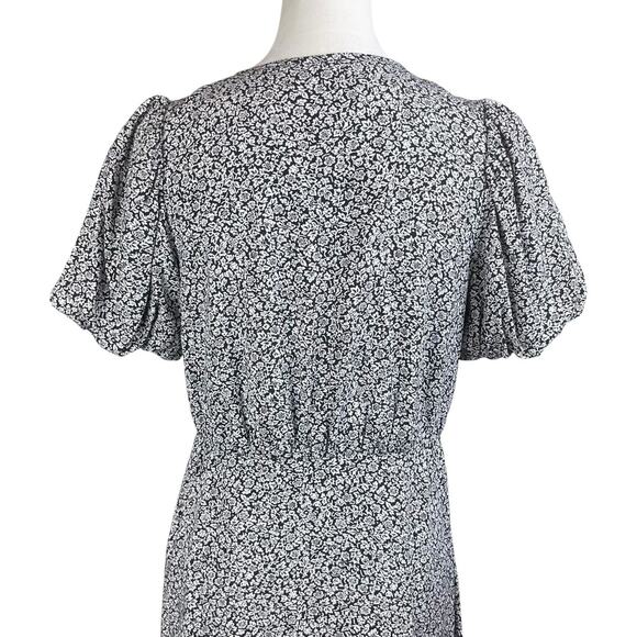 Madewell 6 Challis Button Wrap Mini Black Puff Short Sleeve Floral A-Line Dress - Picture 7 of 13